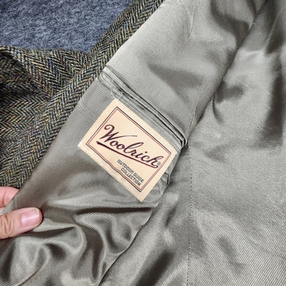 Woolrich Harris Tweed Handwoven Scottish Wool Herringbone Blazer Jacket 48L